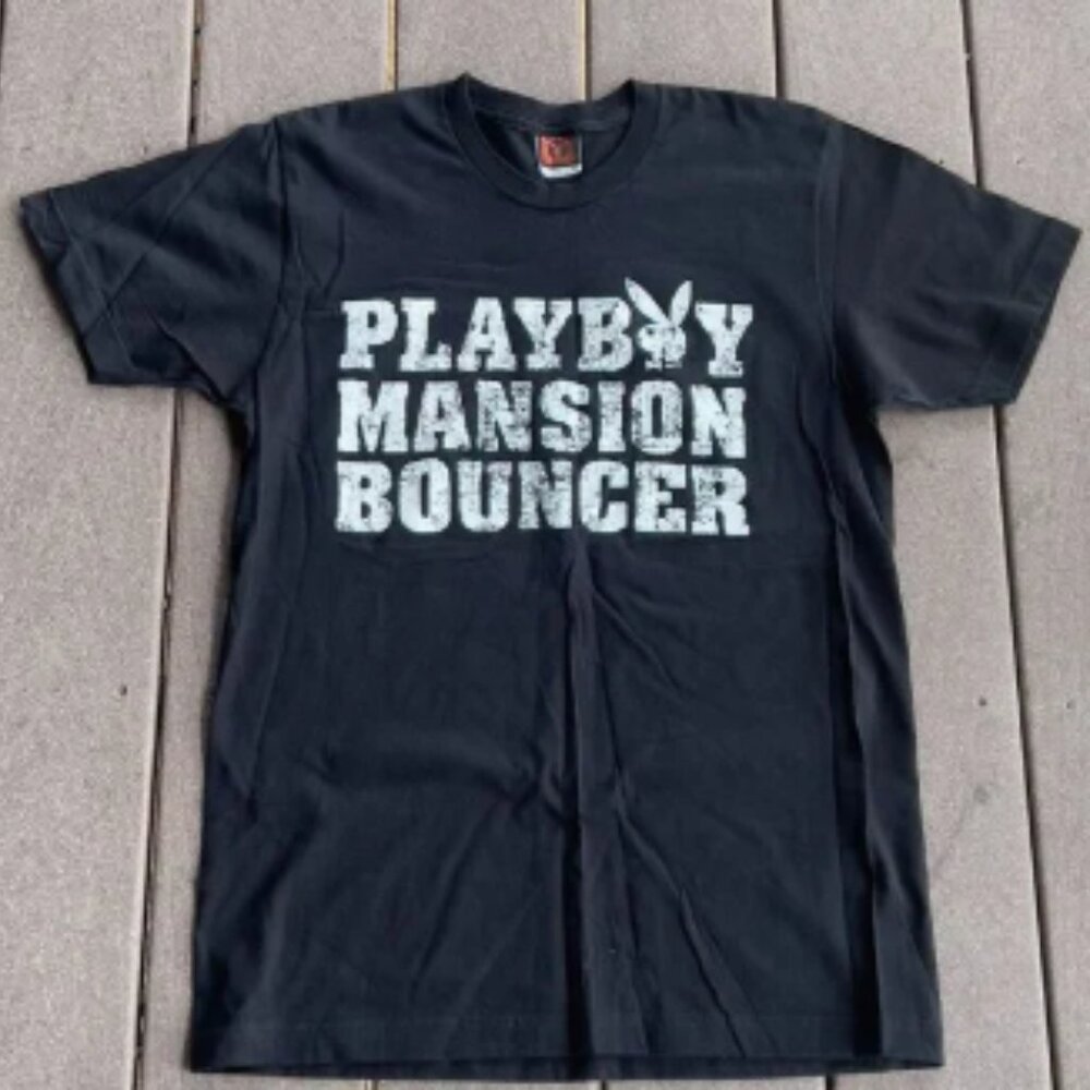Vintage 90s Playboy Mansion Bouncer Bunny Black T-Shirt Made in USA Men's Medium